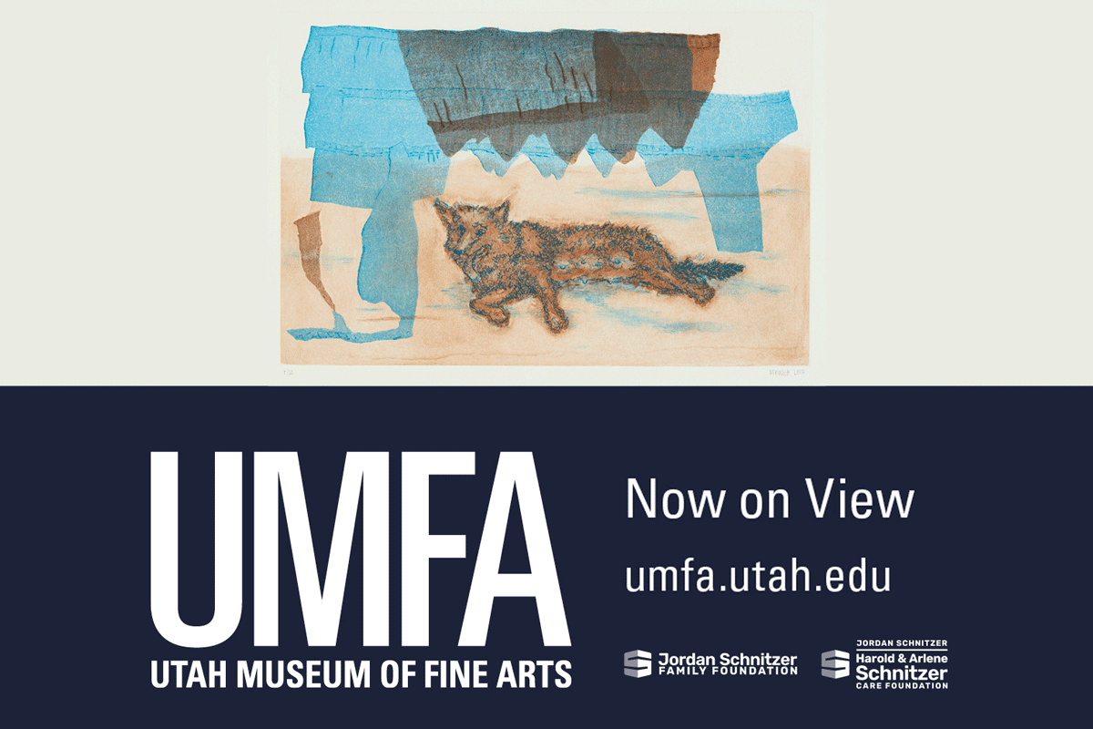 Display ad for the Utah Museum of Fine Arts. Storywork, the prints of Marie Watt. On view February 21st through June 21st.