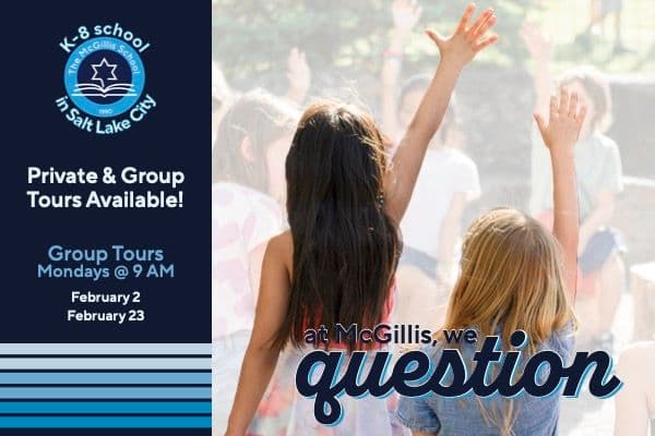 Banner ad for McGillis School Private and group tours available. Mondays at 9am February second and February twenty third.